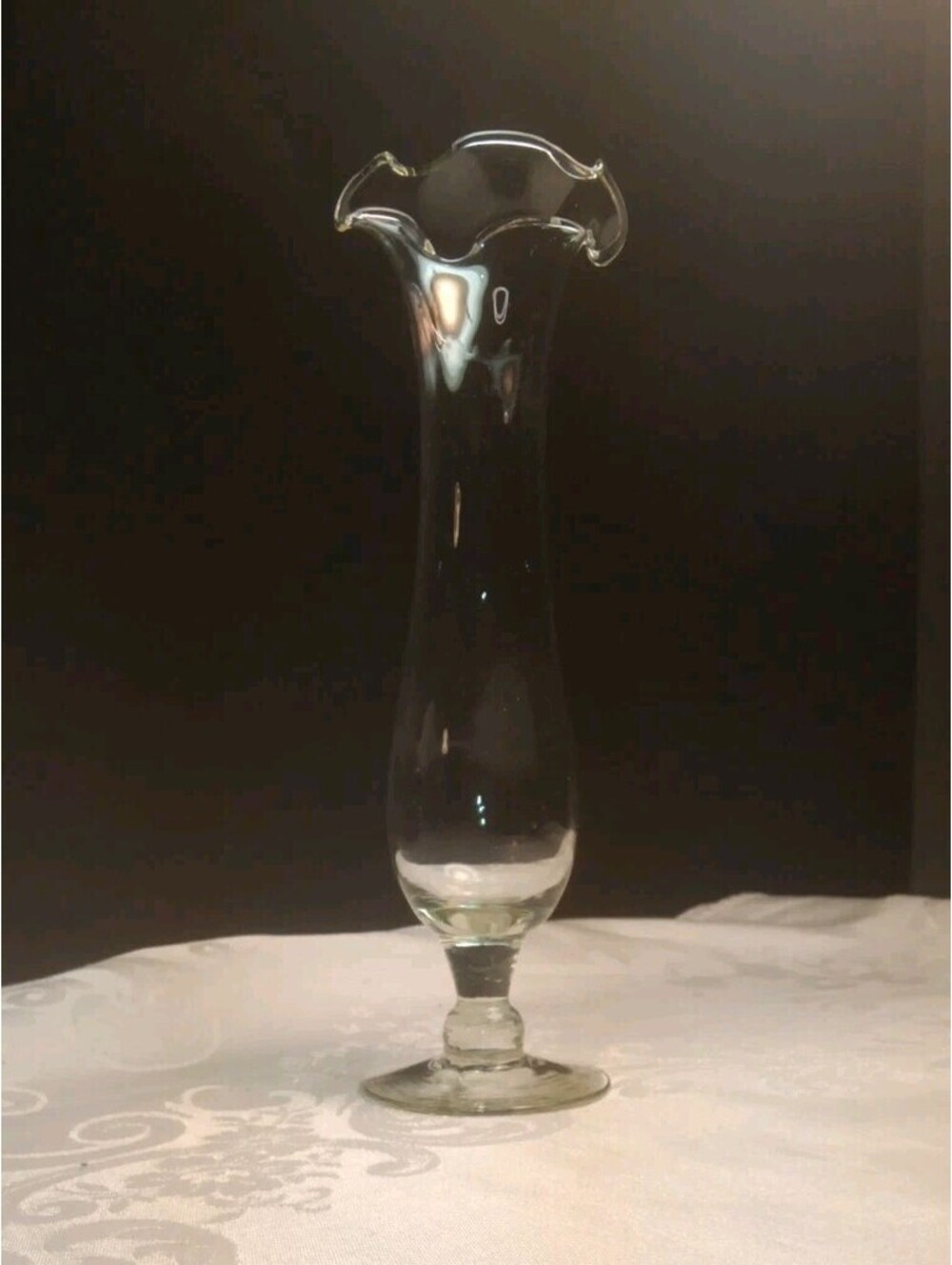 Romantic Cottagecore Ruffled Clear Glass Pedestal Bud Vase